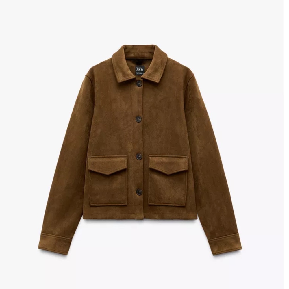 NEW Zara Faux Suede Jacket in Tobacco Brown